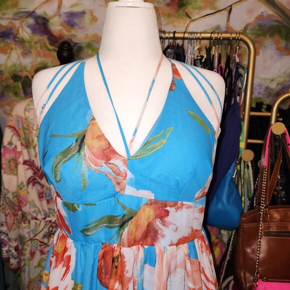 Bisou Bisou Turquoise Floral Strappy Maxi Dress - Picture 7 of 13